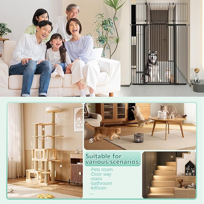 Jiprlak51 Extra Tall Cat Gate for Doorway – 30"-49.27" Extra Wide Pet Gate with Adjustable Cat Door Wide,Auto Close, Pressure Mounted, Pet Gate for Cats & Small Dogs, Hallway, Stairs, Kitchen