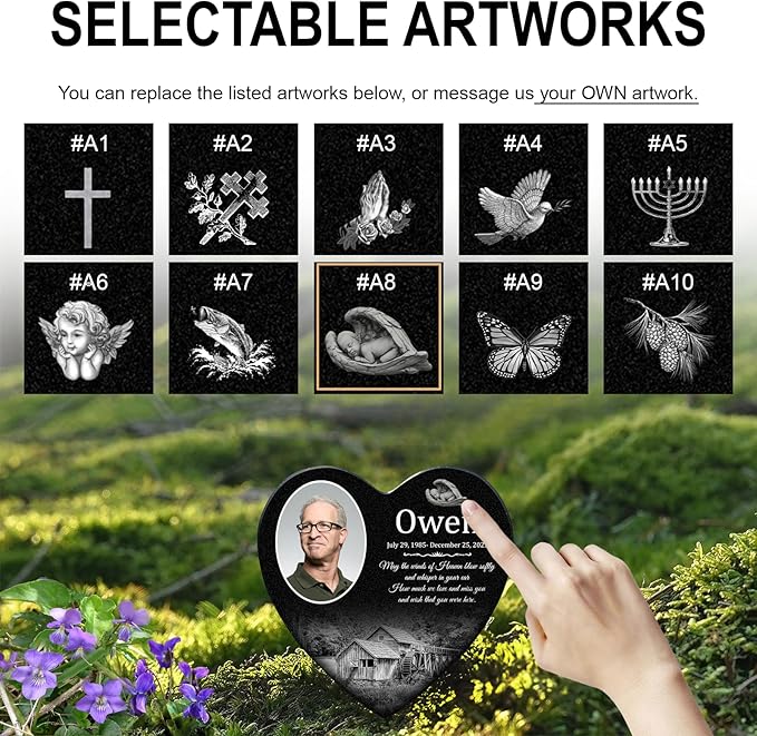 ADFSTONE Grave Markers for Cemetery for Humans- Flat Headstones for Graves, Granite Memorial Plaques Personalized, Head Stones Monuments for People, Picture Memory Plaques for Loved Ones Lost