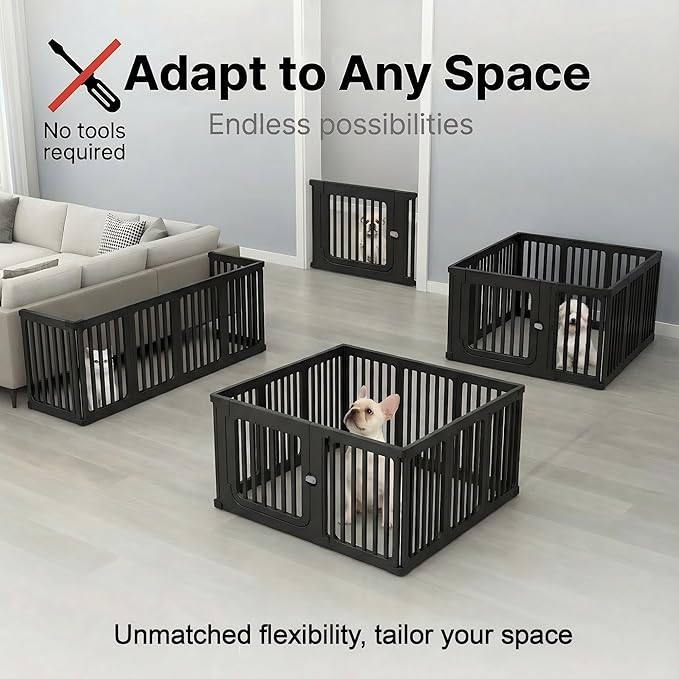 11 Panels Plastic Dog Playpen, Expandable & Durable Pet Fence - Indoor & Outdoor Portable with Secure Locking Door, Durable Safety Play Pen with Puppy, Cat, Small Animal(Black, 23.62" H)