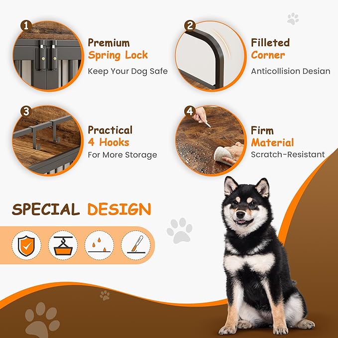 Large Dog Crate Furniture for Dogs, Wooden Decorative Heavy Duty Indoor Dog Kennel with Double Doors for Medium Small Breed, Pet House Dog Cage with Side End Table