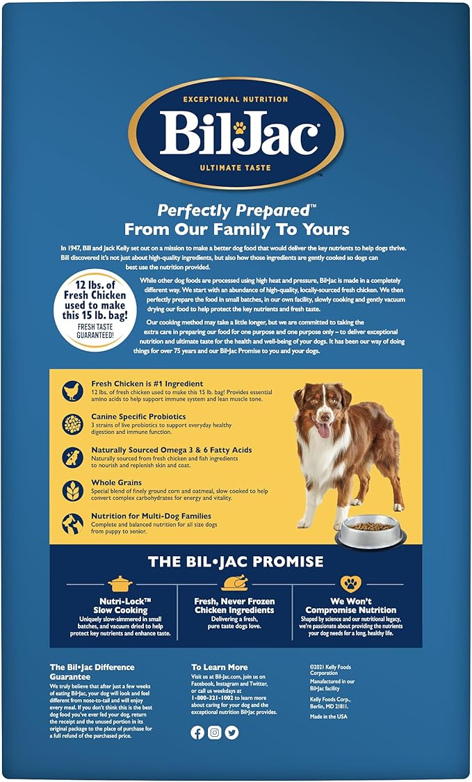 Bil-Jac Adult Select Dry Dog Food, Fresh Chicken Recipe, 15 lb Bag