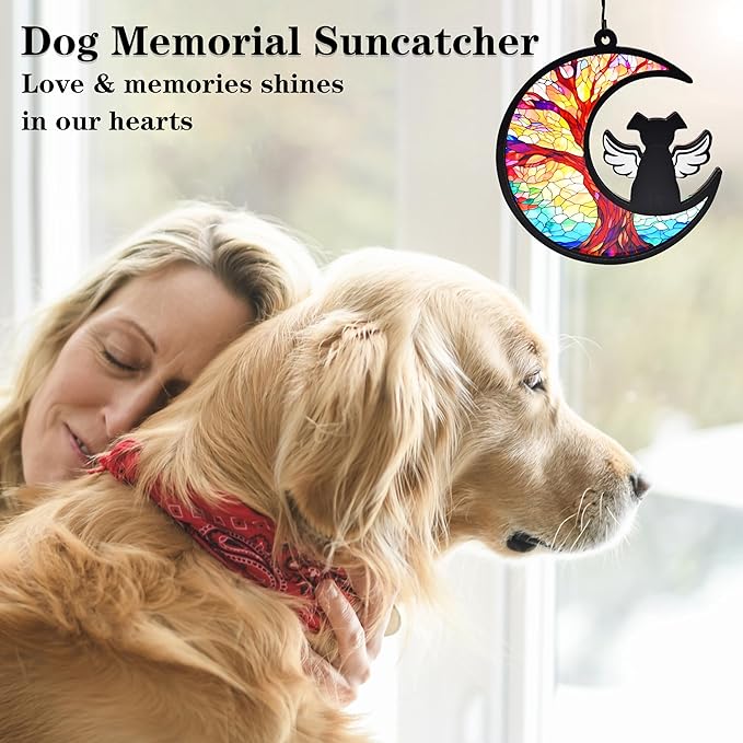 DIY Dog Memorial Gifts for Loss of Dog, 2-Layer Dog Angel Memorial Suncatcher with Sympathy Card, Pet Memorial Gifts for Dogs, Loss of Dog Sympathy Gift (Life Tree)