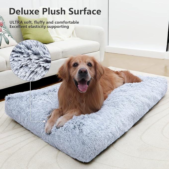 Vonabem XXXL Dog Bed Washable, Large Waterproof Pet Bed with Removable Cover, Jumbo Dog Crate Bed 54 inch, Soft Plush Pet Beds, Anti Anxiety Kennel Pad Grey