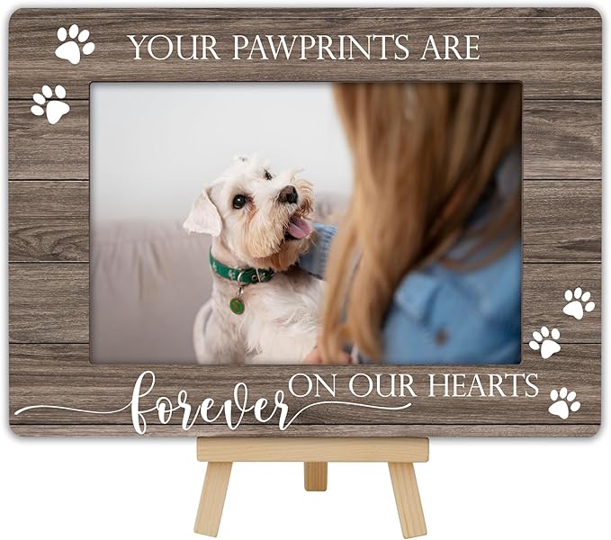 DETIHO Pet Dog 4x6 Picture Frame, Small Wooden Photo Frame with Easel Stand, Pet Memorial Gifts for Loss of Dog, Pet Loss Sympathy Gift-C20