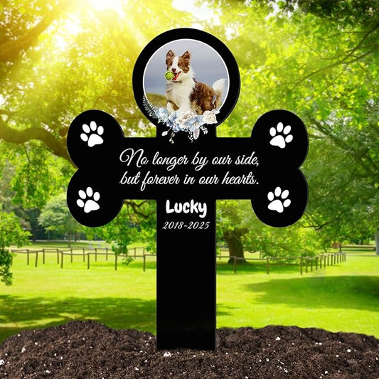 Custom Pet Grave Markers Dog Outdoor, Personalized Pet Cross Grave Marker with Name and Date, Weatherproof Dog Headstone for Graves Outdoor Garden Yard, Pet Tombstones Sympathy Gift for Pet Loss