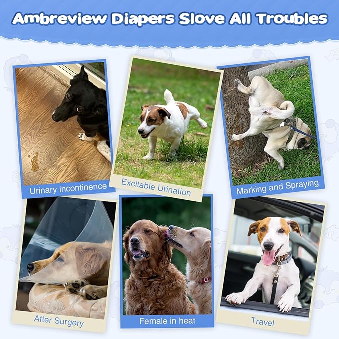 Ambreview Dog Diapers Female, Disposable Pulled Up Dog Diaper with Stretchy Waist, Super Absorbent 360° Leak-Proof Doggie Diapers for Female Puppy Dogs in Heat/Urinary Incontinence (30XL)