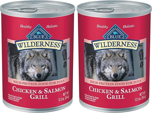 Blue Buffalo Wilderness Adult Wet Dog Food,High-Protein & Grain-Free,Made with Natural Ingredients,Salmon & Chicken Grill,12.5-oz. Cans,(Pack of 24)