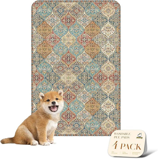 nunubaby 4PACK Washable Pee Pads for Dogs, Stylish, Non-Slip and Leak-Proof Pee Pads. Reusable Potty Pads for Dogs for Crates and Floors.(Cream/Multi, 24" x36" )