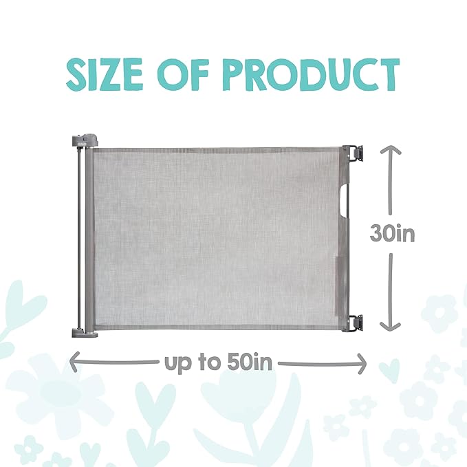 Regalo Safety 50" Extra Wide Retractable Baby Gate, Mesh Safety Gate for Doorways, Hallways & Bottom of Stairs, Hardware Mounted Gate for Babies, Toddlers & Pets, Lock Indicator Window, Gray