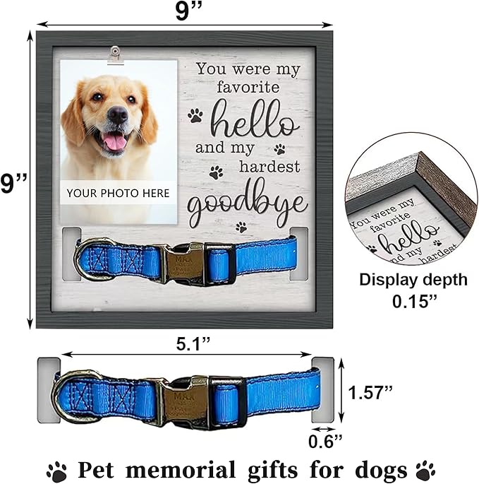 Dog Memorial Gifts for Loss of Dog, Pet Memorial Frame with Collar Holder,Pet Memorial Sympathy Gift Passing Away, 9x9''Dogs Memorial Picture Frame