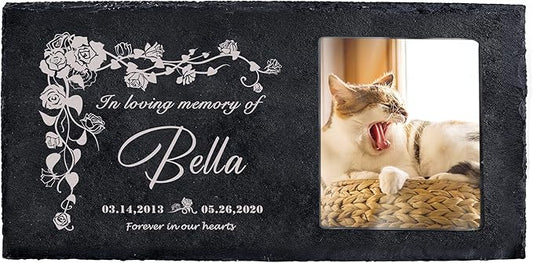 Fanery Sue Custom Cat Memorial Stones with Full Color Image, Dog Memorial Gift Garden Stones, Pet Grave Markers Personalized, All-Natural Memorial Headstone for Pet