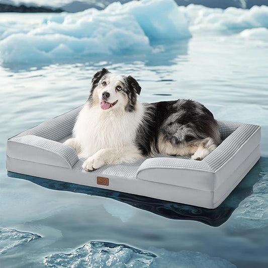 Bedsure L Plus Cooling Dog Bed for Large Dogs - Orthopedic Dog Cat Cooling Bed Washable, Big Comfort Dogs Couch Sofa with Waterproof Removable Cover, Pet Bed with Nonskid Bottom, Cooling Grey, 38"