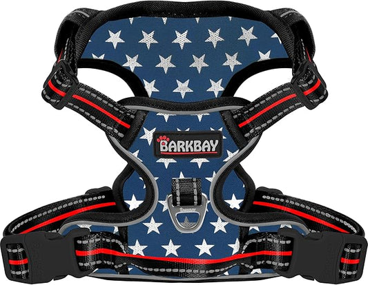 BARKBAY Dog Harness No Pull Mesh for Medium Dogs - Adjustable, Reflective, Comfortable, No Choke, Heavy-Duty - Perfect for Outdoor Training, Walking, and Hiking - Strong & Durable - M & Blue Star Mesh
