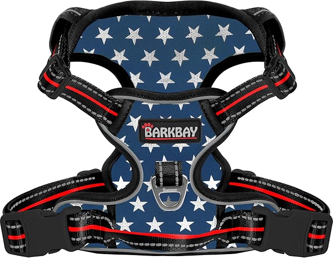 BARKBAY Dog Harness No Pull Mesh for Large Dogs - Adjustable, Reflective, Comfortable, No Choke, Heavy-Duty - Perfect for Outdoor Training, Walking, and Hiking - Strong & Durablee- XL & Blue Star Mesh