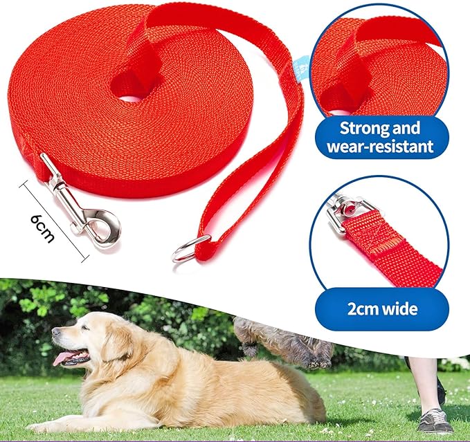 BAAPET 15/20/30/50/100 ft Long Dog Training Leash with Clickers for Small, Medium and Large Dogs or Cats (30 Feet, Red)