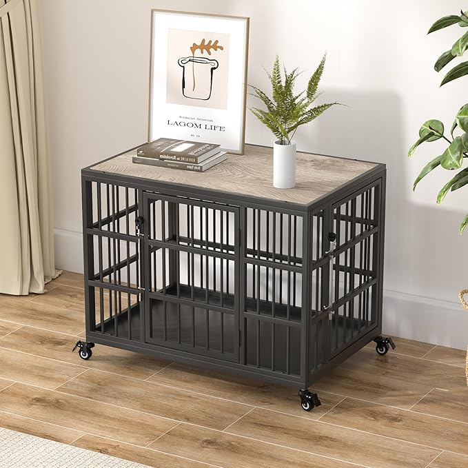VERIFURTY 30 Inch Heavy Duty Dog Crate Furniture with Self-Locking Latch for Medium and Small Dogs, Escape-Proof Dog Kennel Furniture Indoor, Decorative Pet Cage End Table, Grey