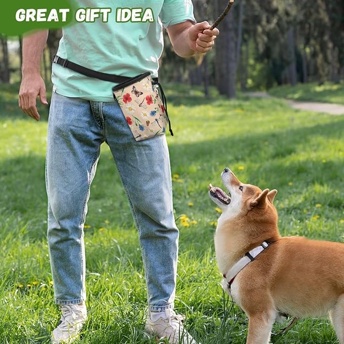 Dragonfly Daisy Pet Treat Pouch Quick Access to Your Pup's Treat, Dog Walking Bag Treat Snack Bags Pocket Sized Pet Training Walking & Rewarding Holder Easy to Carry