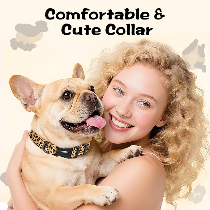 Kazazoo Dog Collar Cute and Soft Nylon Puppy Collar for Boy and Girl, Adjustable Dog Collars for Small Medium Dogs, Brown Leopard-XS