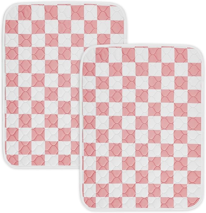 Ralxion 2 Pack Pink Checkered Washable Pee Pads for Dogs, Checkered Reusable Dog Pee Pads, for Puppy Playpen, Crate, Whelping Box, Potty Training, Cute Aesthetic Absorbency, Leak-Proof Non-Slip