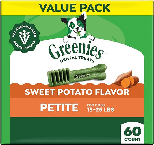 Greenies Veterinarian-Recommended Adult Natural Dental Dog Treats Petite Size, Sweet Potato Flavor, 36 oz. Pack, 60 Count