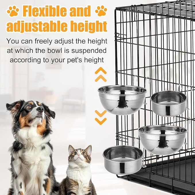 Zhehao 4 Pack Hanging Dog Water and Food Bowls for Kennel Cage, No Spill Dog Crate Water Bowl, Stainless Steel Bowls Dish for Dogs Crate Cage Accessories (35oz & 50oz & 65oz)
