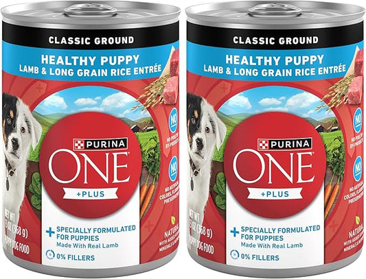 Purina ONE Plus Wet Puppy Food Classic Ground Healthy Puppy Lamb and Long Grain Rice Entree - (Pack of 24) 13 oz. Cans