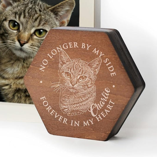 Personalized Pet Hair Keepsake Box for Dog and Cat Fur - Engraved Wood Memorial Box - Unique Customized Gift for Loss of Furry Friend Wooden (Dark Diamand Wood Lid, With Photo)