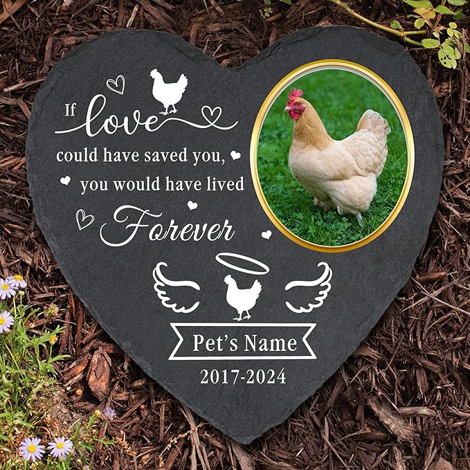 Personalized Pet Chicken Memorial Stone, Customized Pet Grave Marker with Photo for Chicken Hen Chicks, Custom Chicken Headstone Tombstone Gravestone, Chicken Memorial Gifts