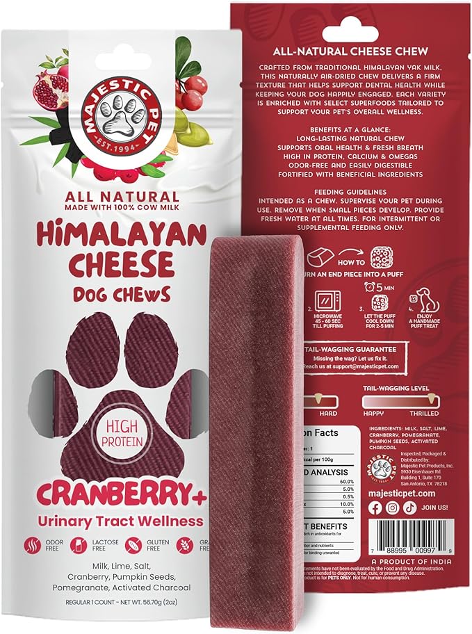 Majestic Pet Himalayan All-Natural Cheese Dog Chews - Long Lasting Dental Chew for Dogs - Healthy Pet Treats with Beneficial Ingredients (Urinary Tract Wellness, Regular, 1 Pack)