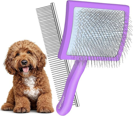 Slicker Brush for Dogs, Large Dog Brush to Long Haired Dogs for Poodles Doodles Goldendoodles Bernedoodles, Long Pin Grooming Kits to Dematting & Reducing Tangles and Fluff, Purple