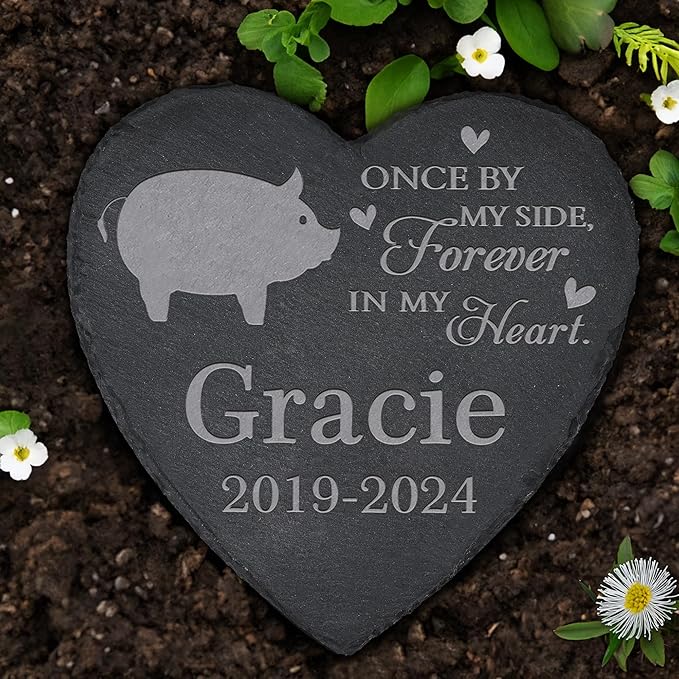 Personalized Pet Memorial, Pig Memorial Stone, Pig Tombstone, Pig Grave Marker, Pig Memorial Gifts, Pig Loss - Heart-Shaped