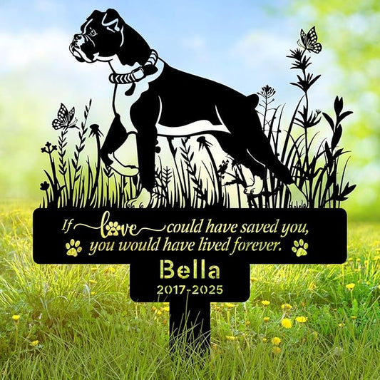 Personalized Boxer Dog Memorial Garden Stake – Custom Metal Grave Marker with Name & Date, Outdoor Pet Memorial Sign for Boxer Dog