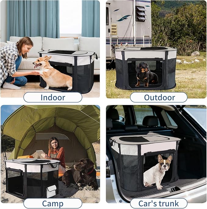NEZUC Dog Playpen,Pet Playpen,Foldable Cage Kennel for Small Dog Cat,Waterproof Exercise Pen Crate with Removable Bottom,Indoor Outdoor Travel Use with Carrying Case (Black, Small(28''×24''×18''))