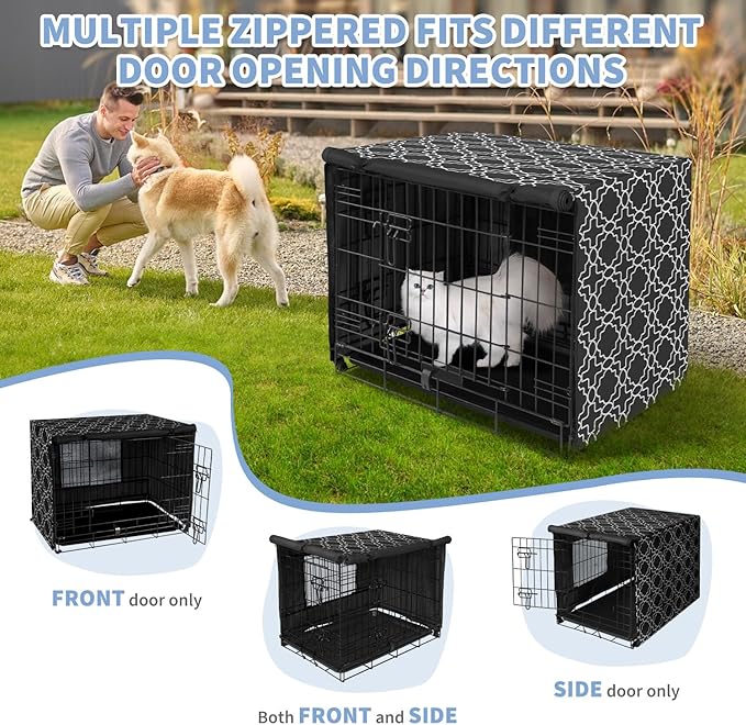 X-ZONE PET 24" Dog Crate Cover for Indoor/Outdoor - Heavy Duty Polyester Pet Kennel Cover Fits for Wire Dog Cage Black Print