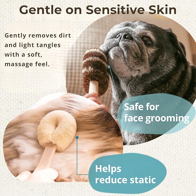 Dog Grooming Brush – Natural Fiber Dog Brush for Gentle Finishing & Daily Coat Care, Made in Japan, Low Static, Wooden Handle (Small Dog A)