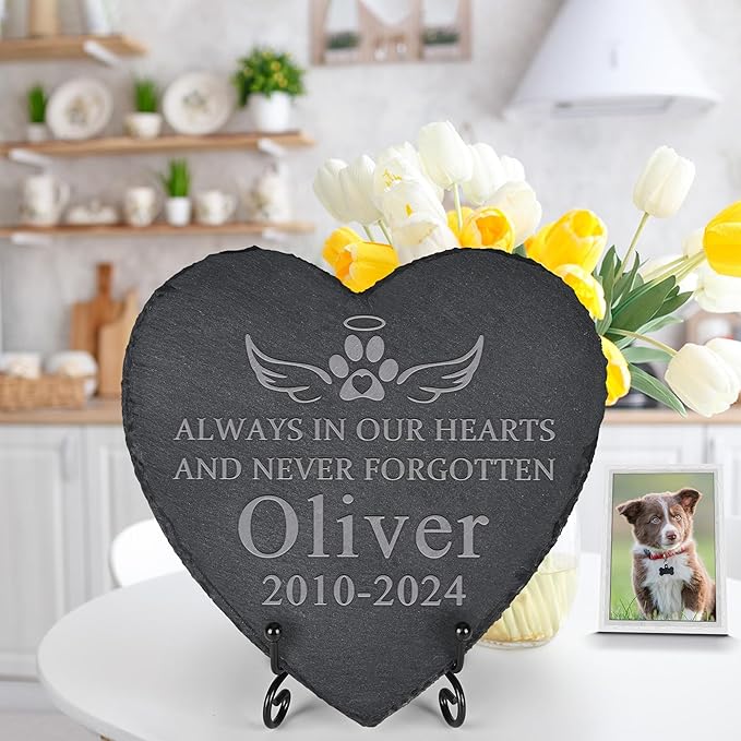 Pet Memorial Gifts, Pet Memorial Stone, Dog Memorial Gifts for Loss of Dog, Pet Remembrance Gift, In Memory of Dog Cat, Loss of Pet Sympathy Gift, Pet Loss Gifts - Never Forgotten(Heart-shaped)