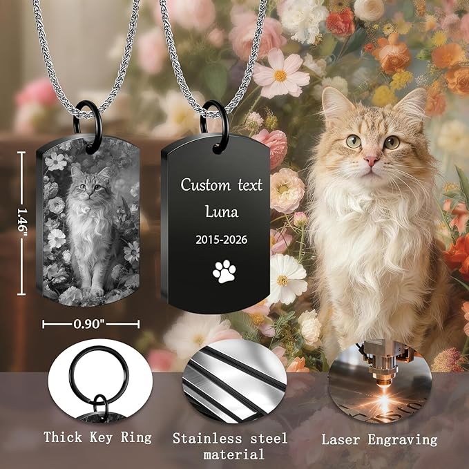 QYH Personalized Dog Ashes Necklace – Custom Pet Ashes Necklace with Photo Text, Keepsake for Dog Loss (Black-JG)