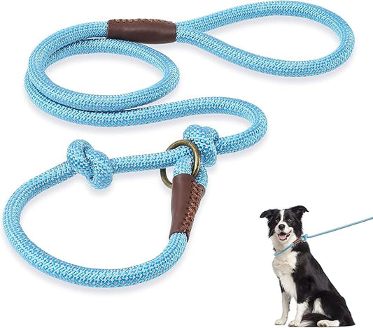 Mile High Life Slip Leads for Dogs | Reflective Slip Leash | Heavy Duty Dog Training Leash | 4 Feet Climbing Rope Dog Leads w Leather Tip | Collar & Leash in One (Green)