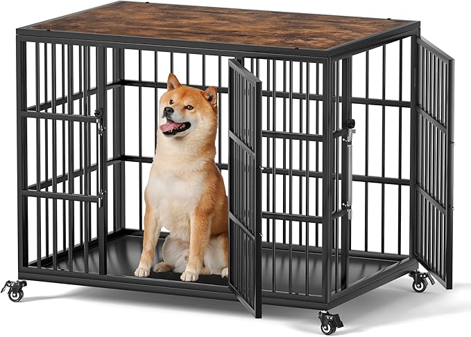 VERIFURTY 36 Inch Heavy Duty Dog Crate Furniture with Self-Locking Latch for Medium and Large Dogs, Escape-Proof Dog Kennel Furniture Indoor, Decorative Pet Cage End Table, Rustic Brown