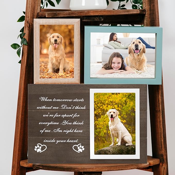Pet Memorial Gifts for Loss of Dogs, Wooden Picture Frame for 4x6 Photo, Pets Memorial Sympathy Gifts for Dogs Cats, DIY Pet Loss Gift for Dog Lovers, Dog Funeral Remembrance Frames, Dark Brown
