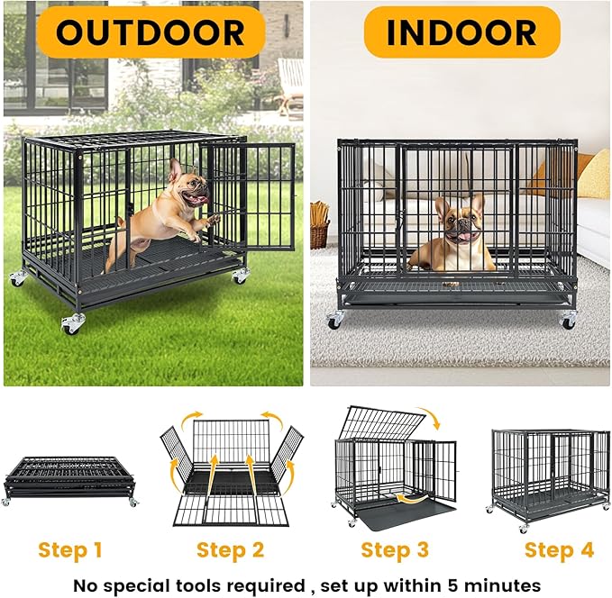 6-Pack 36 inch Stackable Heavy Duty Dog Crate, Metal Escape Proof Dogs Cage Kennel with Lockable Wheels, Removable Tray & Metal Grid, Top Access for High Anxiety Dogs Medium/Small Dogs