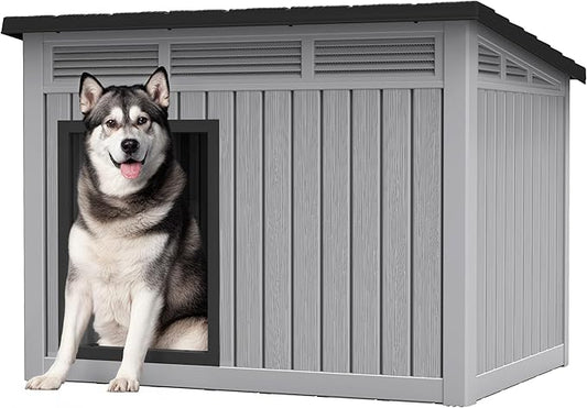 Fancyango Large Weatherproof Dog House with Removable Roof for Indoor & Outdoor Use - Spacious (42.8" L x 33" W x 31.5" H) Classic Grey