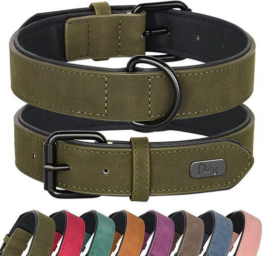 Didog Soft Padded PU Leather Dog Collar, Breathable and Adjustable Dog Collars for Small Dogs, Comfortable for Daily Walk, Dark Green, M Fit Neck 11-14"(10-20 lbs)