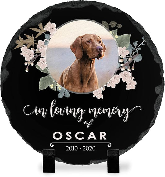 Pet Memorial Stone with Photo - 12" Round - 6 Designs - Pet Grave Marker - Pet Headstone | Dog Memorial Stone - Garden Memorial Stones - Personalized Memorial | Waterproof - Outdoor & Indoor #2