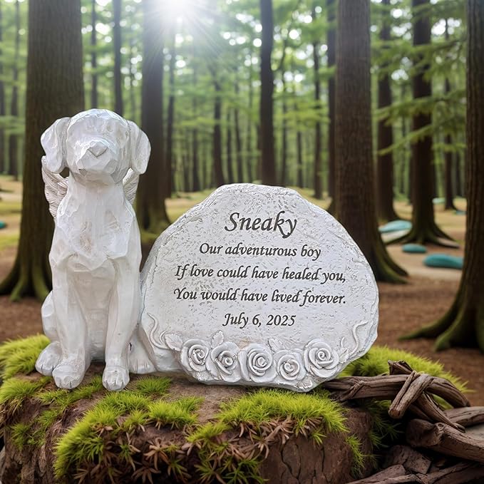 Personalized Angel Wing Dog Garden Memorial Stone Memorial Loss of Loved One Gift Rescue Doggy, Dog Headstone Tombstone for Outdoor Garden Bereavement Gifts for Pet Lovers