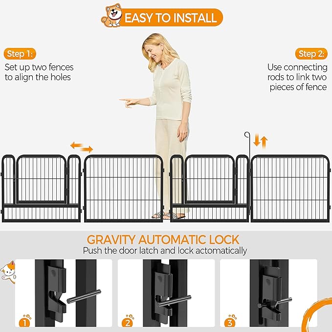 Yaheetech Wide Panel Dog Playpen, 12 Panels 24 inch High Pet Pen with Gate, Portable Indoor Outdoor Fence for Small/Medium Breed Dogs