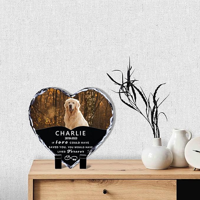 Pet Memorial Stones for Dog, Personalized Memory Garden Stone with Photo Name, Pet Loss Gifts, Dog Memorial Gift for Loss of Dogs, Loss of Cat Sympathy Gifts, Heart Shaped Dogs Grave Marker