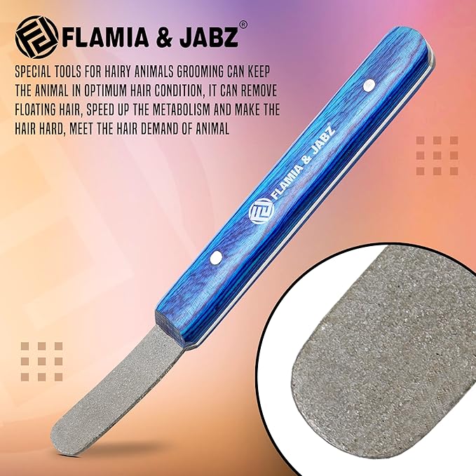 FLAMIA & JABZ Stripping Metal Stone Diamond Edged for Dogs, Cats & Pets with Wooden Grip (Fine)