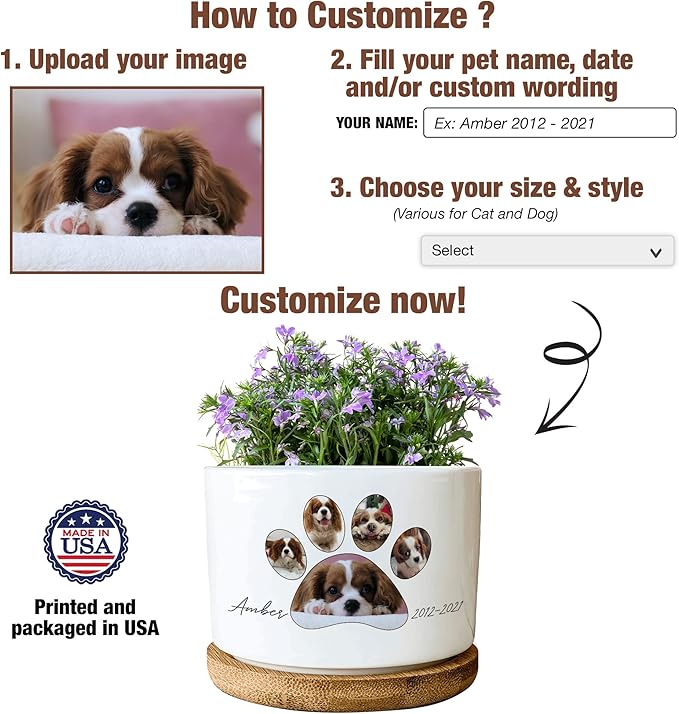 Customized Dog Memorial Picture Plant Pot Remembrance Gifts With Heartfelt Sentimental Quote Loss Plaque In Loving Memory of Dog Cat Plant Pot for Outdoor Sympathy Pawprints Pet Decor Gifts