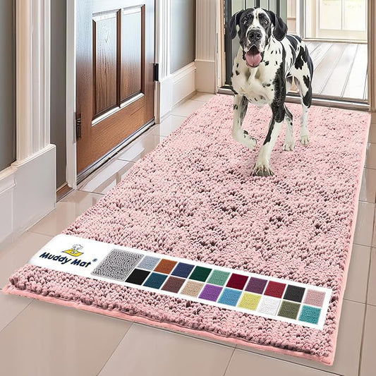 Muddy Mat® | Super Absorbent Door Mat Indoor, Microfiber Quick Dry Chenille Entryway Rug, Non-Slip Front Door Mat, Indoor Mats for Entryway, Machine Washable Pet Rug, Pink 36"x60"